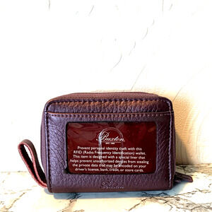 Buxton RFID Purple Leather Metallic Accordion Dbl Zip Around Wallet w ID Window